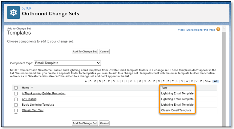 Outbound change sets