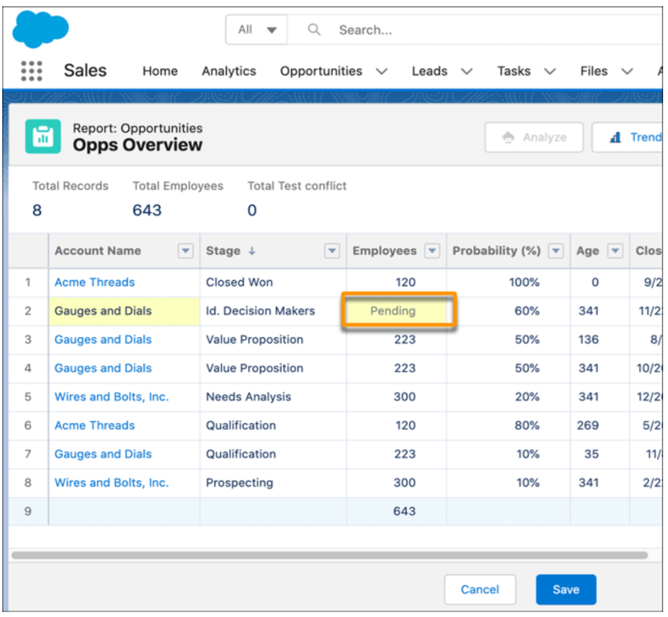 Salesforce Edit Multiple Fields in Reports