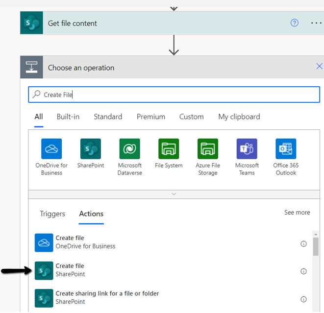 Power Automate Create File Action