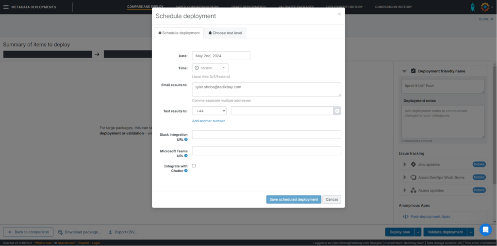 Gearset schedule deployments